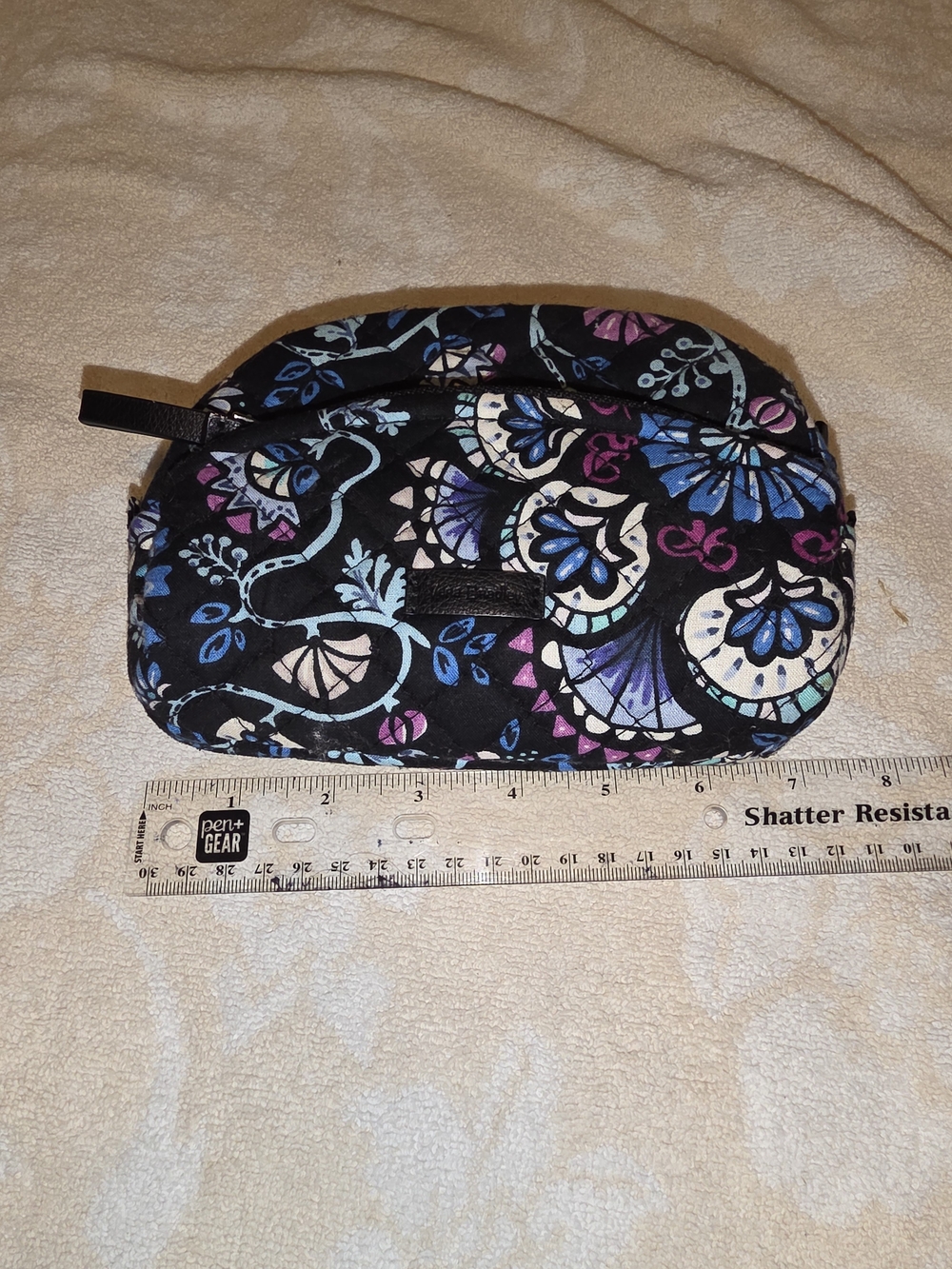 Vera Bradley Floral Pattern Quilted Cosmetic Pouch - Black